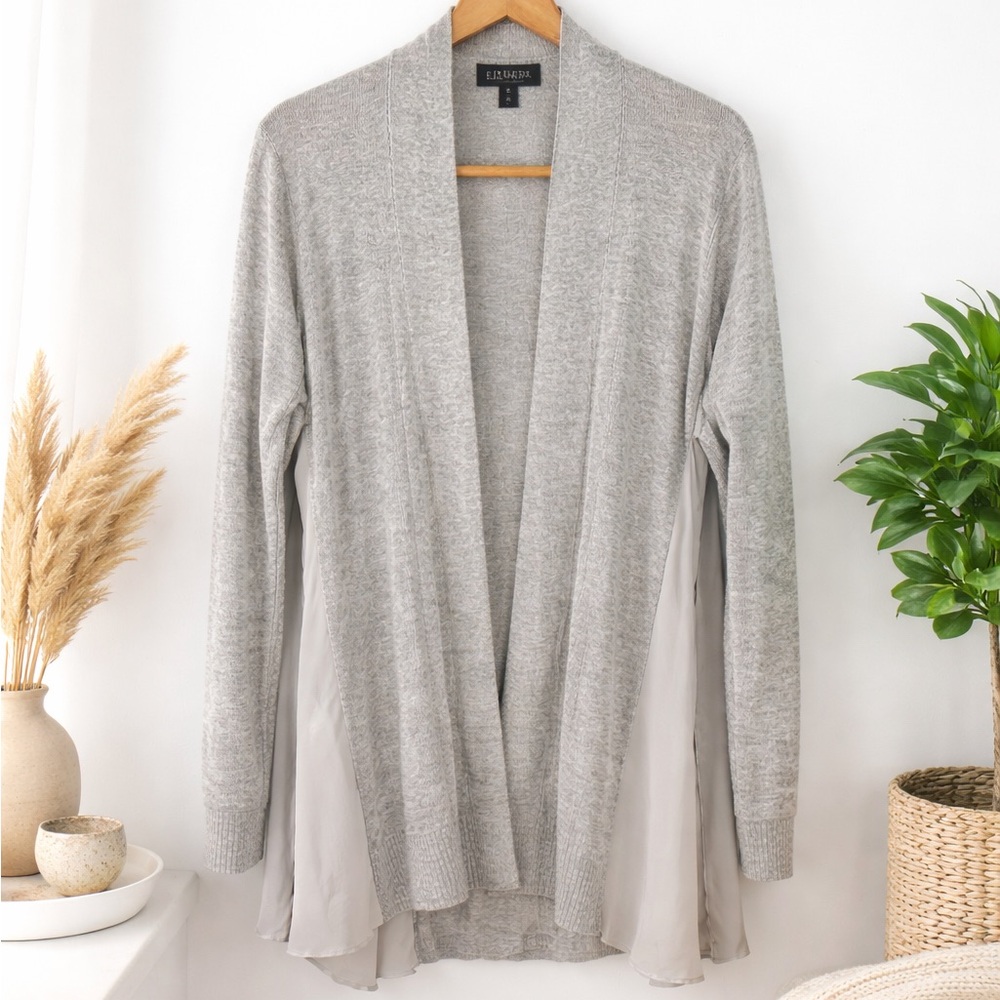 Eileen Fisher Linen Silk Cardigan M Gray Mixed Media Open Front